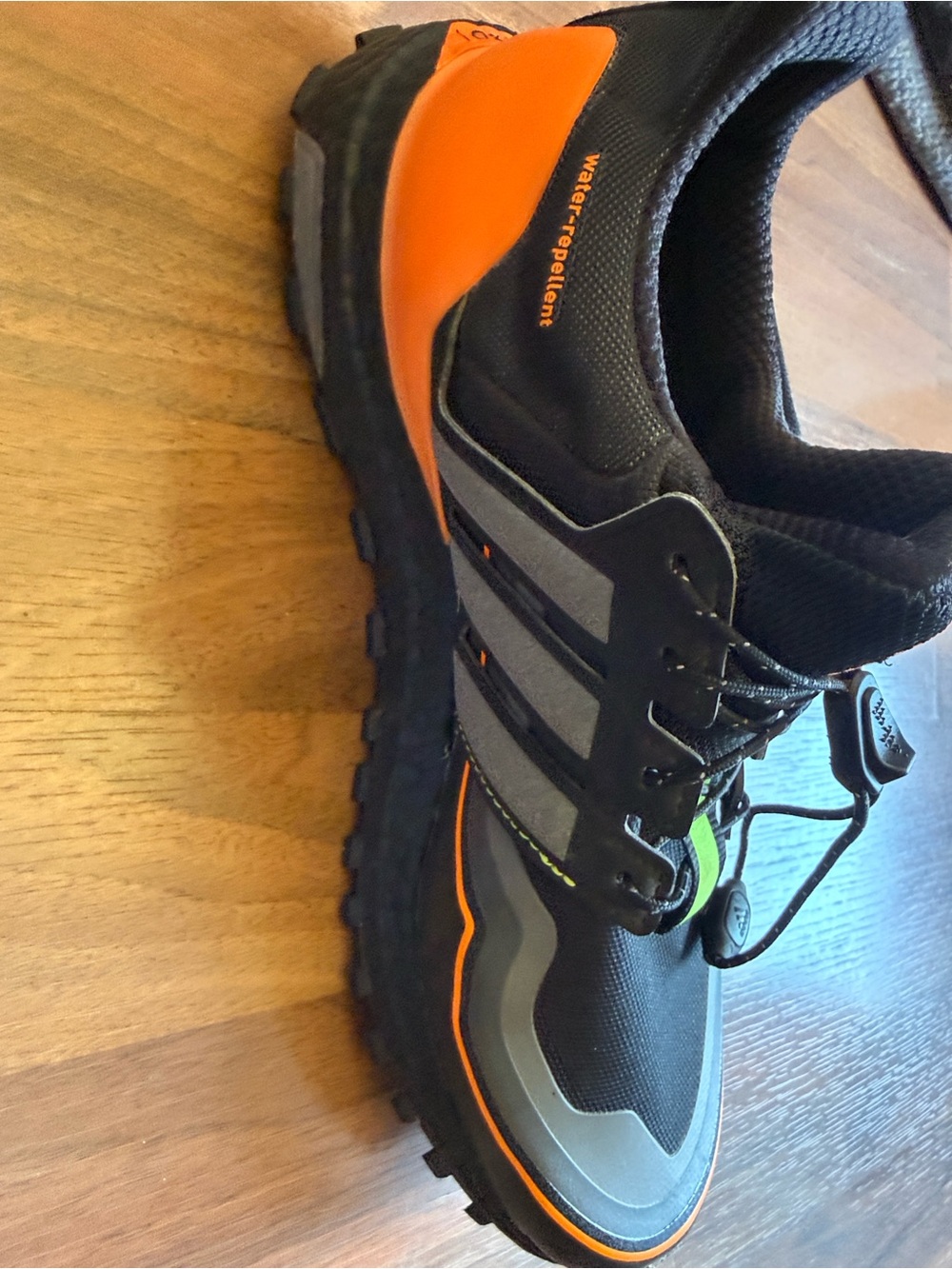 adidas Black Sneakers with Orange Trim and Neon Green Insole - Picture 6 of 11